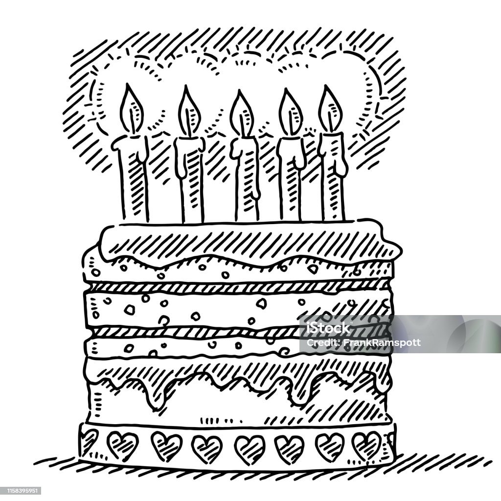 Birthday Cake Five Candles Drawing Stock Illustration - Download ...