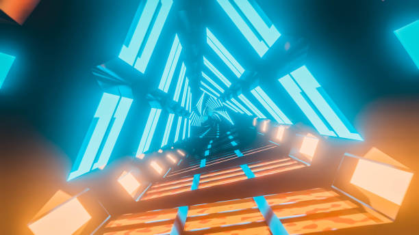 istock Triangle tunnel made of multi colored neons 1158397965