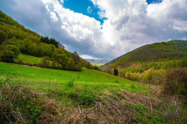 Beatuful lanscape with hills and blue sky of Eastern Serbia