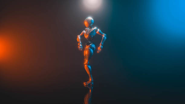 Human shape particle android in dance poses