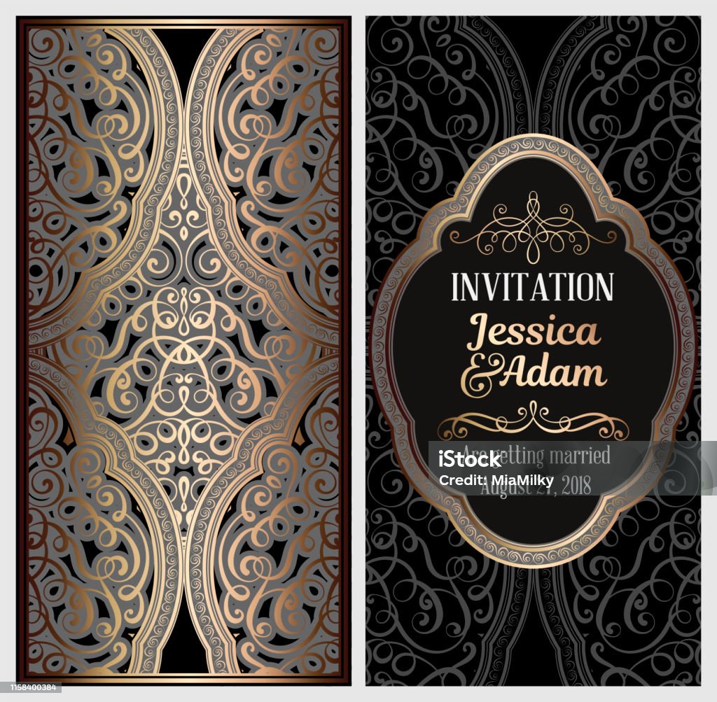 Black And Gold Luxury Wedding Invitation Card With Golden Shiny Eastern And  Baroque Rich Foliage Ornate Islamic Background For Your Design Islam Arabic  Indian Dubai Stock Illustration - Download Image Now - iStock