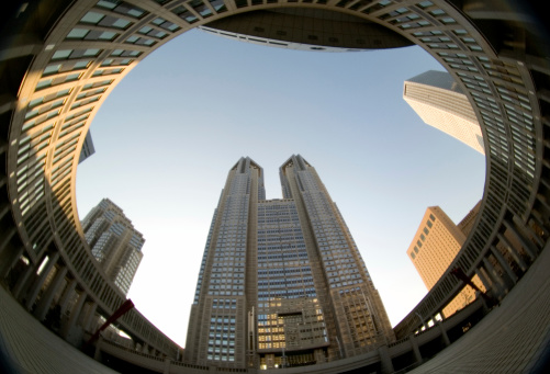 A 360 degree view of the Tokyo Metropolitan Government complex taken from the very buttom.