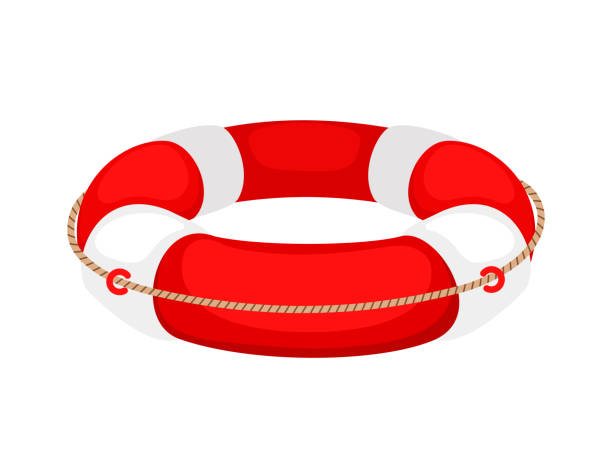 白い背景に隔離された赤い白いライフブイ - nobody inflatable equipment rope点のイラスト素材／クリップアート素材／マンガ素材／アイコン素材