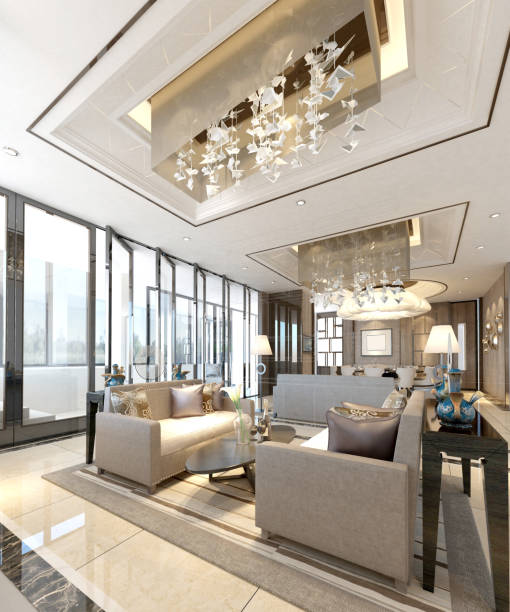istock 3d render of luxury hotel lobby reception 1158407394
