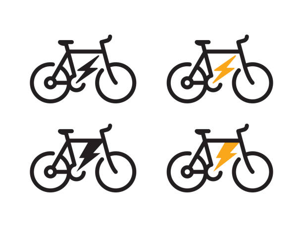illustrazioni stock, clip art, cartoni animati e icone di tendenza di icona della bicicletta elettrica - bicicletta elettrica