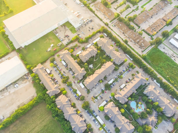 istock Top view apartment complex near industrial and warehouse in Houston 1158423837