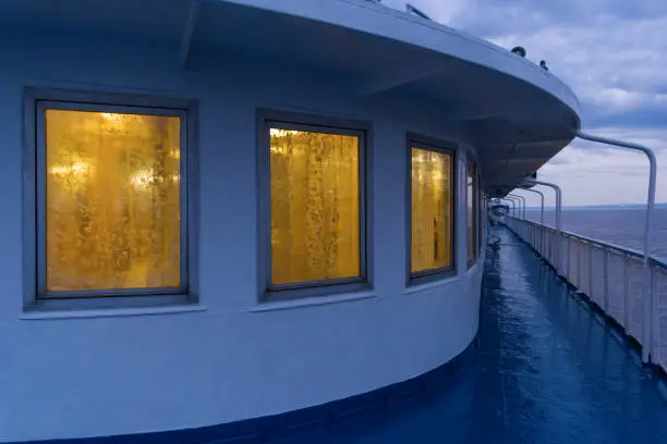 Evening on the deck of the river passenger ship
