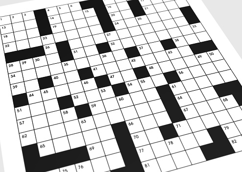 Crossword puzzle with no answers filled in on angle, fictitious