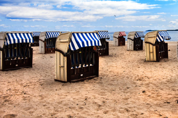 istock Summer on the Baltic Sea. Empty beach cabins,sand 1158426235