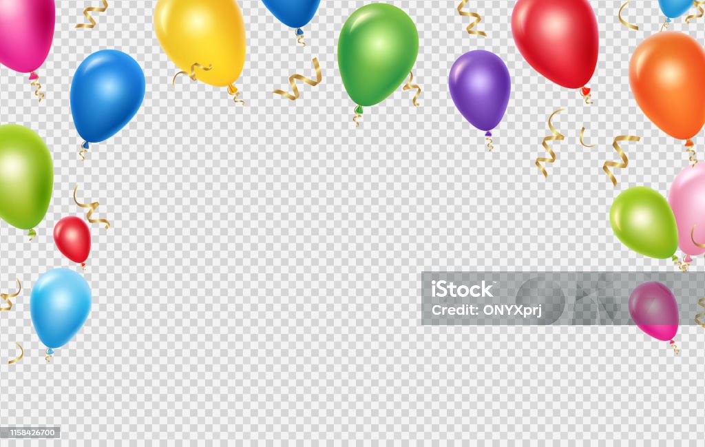 Szablon tła wektorowego uroczystości. Realistyczny projekt baneru balonów i wstążek - Grafika wektorowa royalty-free (Balon)