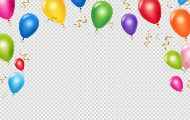 Vector illustration of Celebration vector background template. Realistic balloons and ribbons banner design