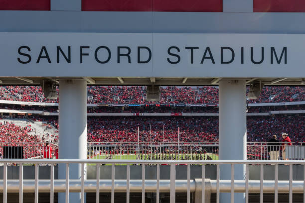 Sanford Stadium Sign Overlooking Field Athens, United States: November 26th, 2016: Sanford Stadium Sign Overlooking Field on a Georgia Game Day georgia football stock pictures, royalty-free photos & images