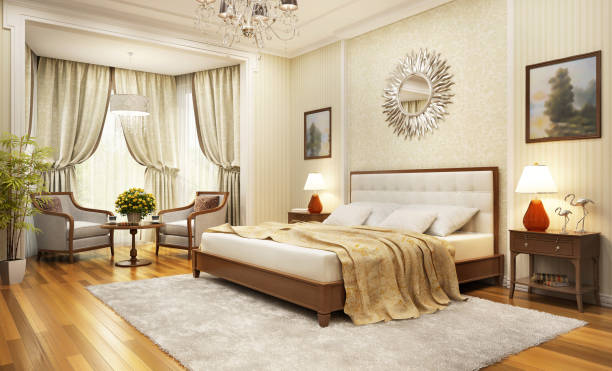 istock Large and beautiful bedroom in a classic style 1158432425