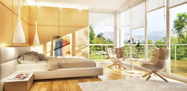 Modern bedroom with large terrace