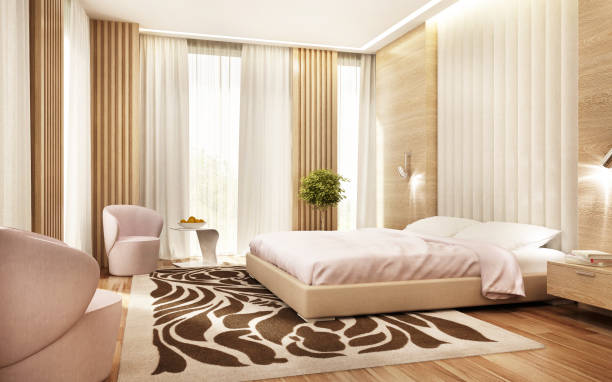 istock Modern bedroom with many windows 1158432550