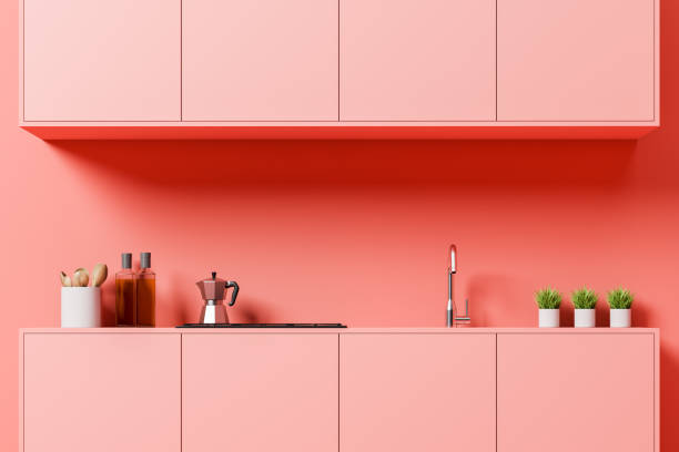 istock Pink kitchen countertops and cupboards 1158432732