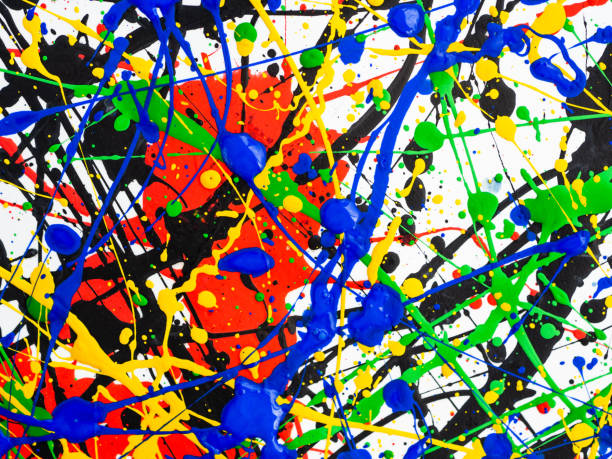 istock Abstract expressionism art creative background. art of splashes and drips . red black green yellow blue paint on white background. 1158433548
