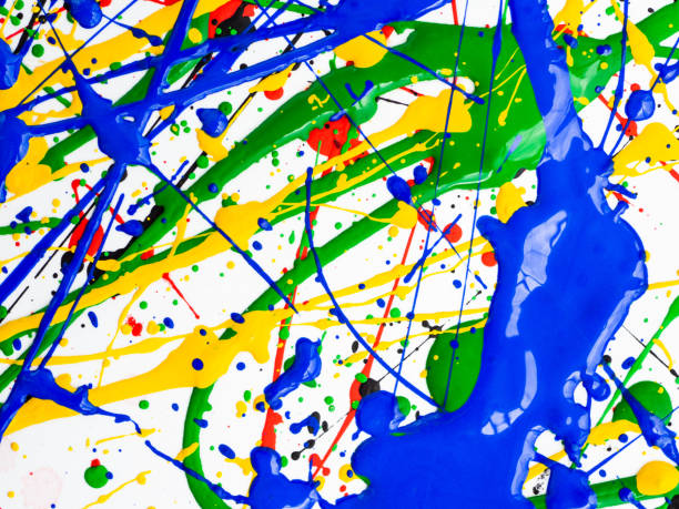 istock Abstract expressionism art creative background. art of splashes and drips . red black green yellow blue paint on white background. 1158433551