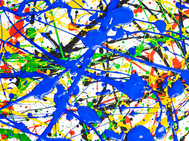 istock Abstract expressionism art creative background. art of splashes and drips . red black green yellow blue paint on white background. 1158433568