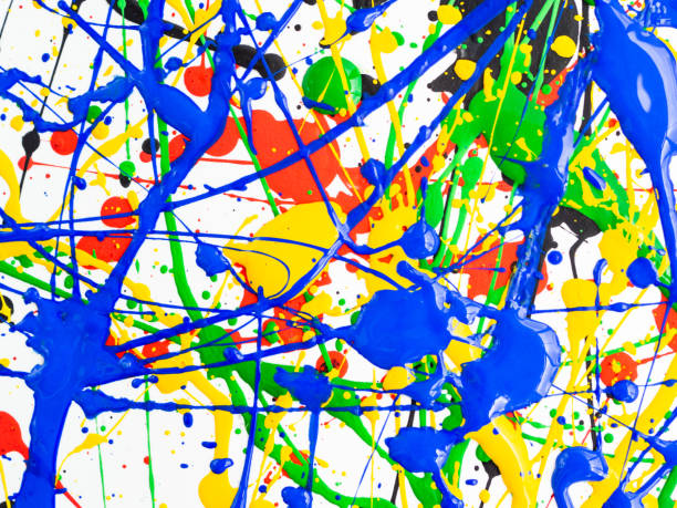 istock Abstract expressionism art creative background. art of splashes and drips . red black green yellow blue paint on white background. 1158433650