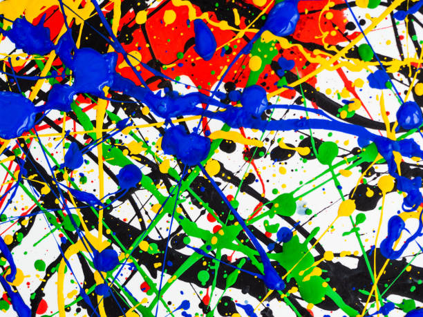 istock Abstract expressionism art creative background. art of splashes and drips . red black green yellow blue paint on white background. 1158433672