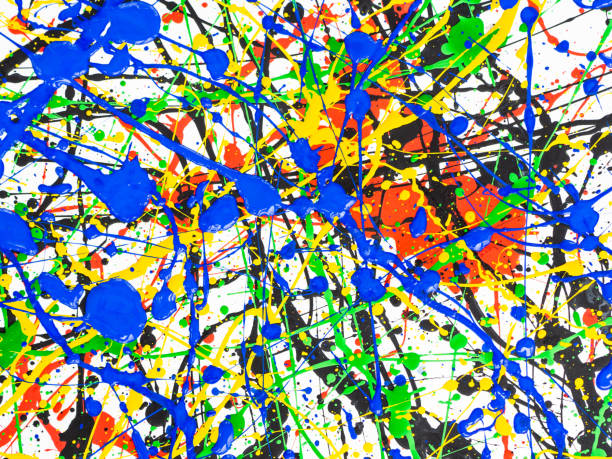 istock Abstract expressionism art creative background. art of splashes and drips . red black green yellow blue paint on white background. 1158433702