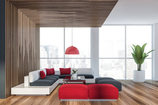 istock White and wooden office waiting room side view 1158434851