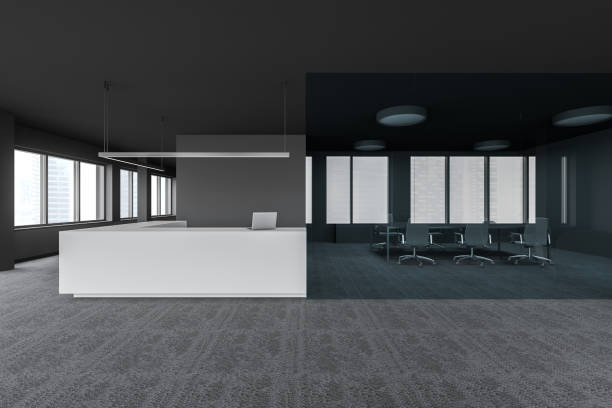 istock Reception table in gray office with meeting room 1158435242