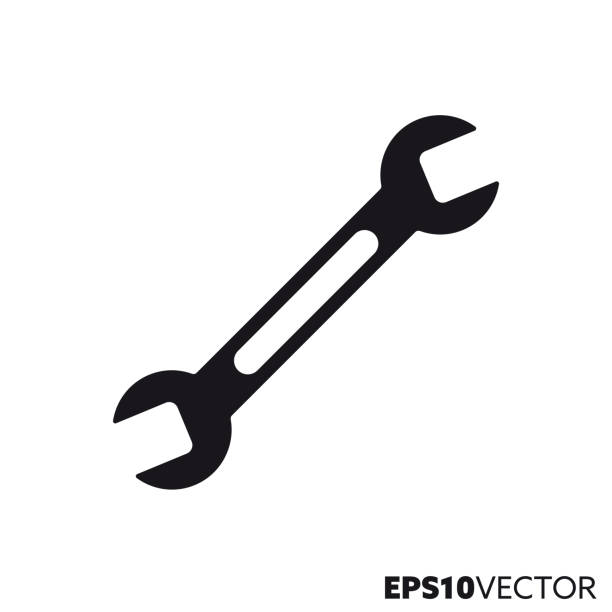 Open-end wrench vector glyph icon Open-end wrench solid black icon. Glyph symbol of tools and workshop equipment. DIY flat vector illustration. open end spanner stock illustrations