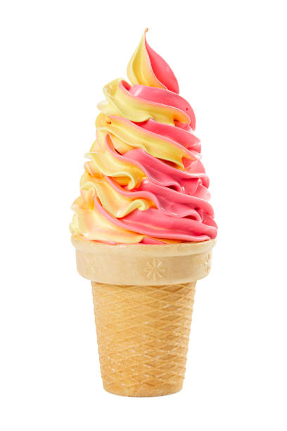 istock Soft fruit strawberry-banana ice cream in waffle cup 1158441482