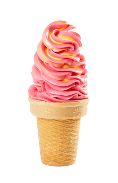 istock Soft fruit strawberry-banana ice cream in waffle cup 1158441487