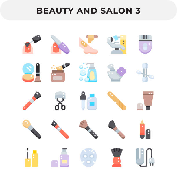 illustrazioni stock, clip art, cartoni animati e icone di tendenza di pacchetto icone piatte per l'interfaccia utente. pixel set di icone vettoriali perfette per il web design e l'applicazione del sito web. - manicure make up brush razor beauty