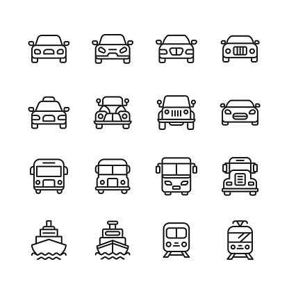 16 Transportation Outline Icons.
