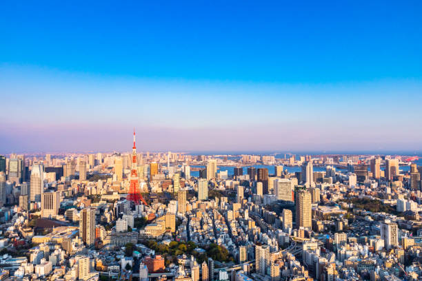 vista de la ciudad de tokio y el horizonte de tokio es la capital moderna de japón. - tokyo tower shinjuku ward tokyo prefecture communications tower fotografías e imágenes de stock