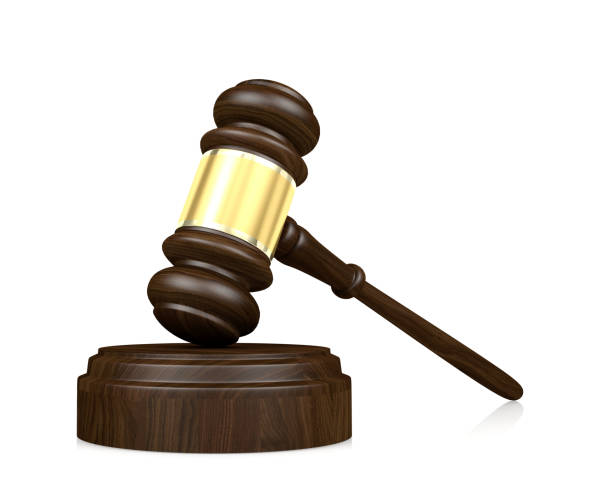 istock Wooden judge's gavel isolated on white background, 3D Rendering 1158448439