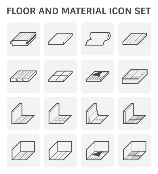 floor material icon Floor and material for interior decoration icon set design. concrete symbols stock illustrations