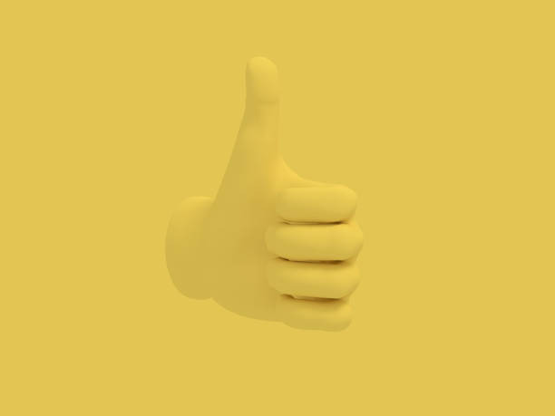 istock Cartoon hand thumb up. Illustration on yellow color background. 3D-rendering. 1158453082