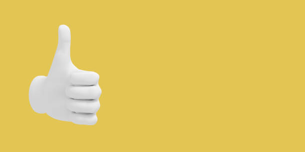 istock Cartoon hand thumb up. Illustration on yellow color background. 3D-rendering. 1158453091