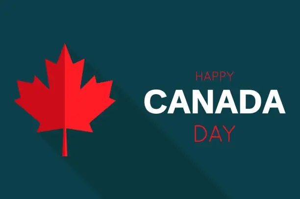 Vector illustration of Happy Canada Day card with red maple leaf. Vector illustration.