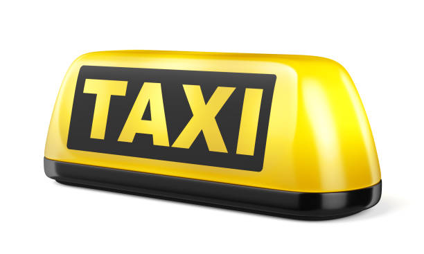istock Yellow taxi sign isolated on white background 1158453295