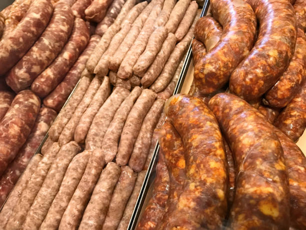 istock Delicious raw sausages 1158454768
