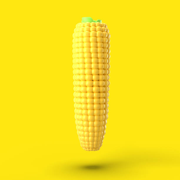 istock Cartoon corn on a yellow background. Minimalistic bright illustration. 3D rendering. 1158455411