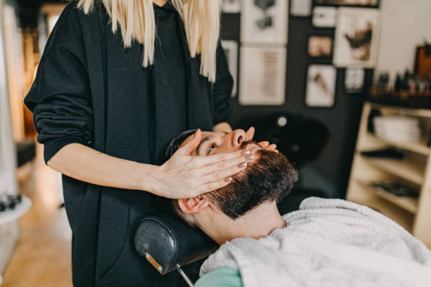 Man in the barber shop Man in the barber shop human hair women brushing beauty stock pictures, royalty-free photos & images