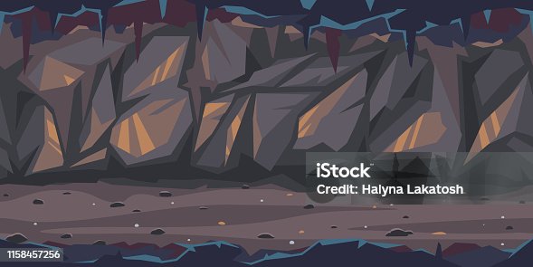 istock Dark terrible cave game illustration background 1158457256