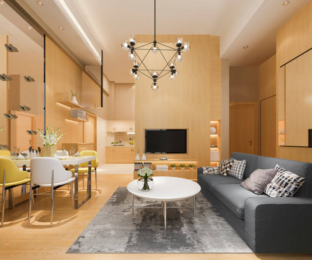 istock 3d rendering modern dining room and living room with luxury decor 1158459649