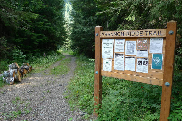 Trailhead Information Board Mount Shuksan, Washington - August 11th, 2010: Its the trailhead information board of Shannon Ridge Traill in Mount Shuksan, Washington USA. mt shuksan stock pictures, royalty-free photos & images