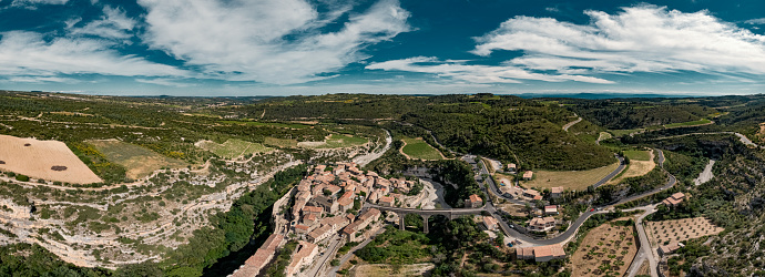 Aerial view of Minerve village in Herault France