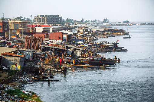 African town on the riverside - Cotonou, Benin