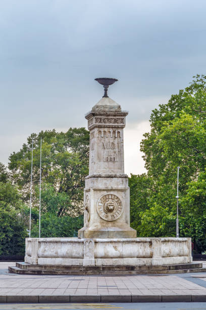 Detail of the War Memorial within the main street of Truro
