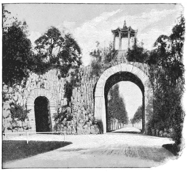 Grand Caprice at Alexander Park in Tsarskoye Selo, Russia - Russian Empire 19th Century The Grand Caprice at Alexander Park in Tsarskoye Selo, Russia. The Russian Empire era (circa 19th century). Vintage halftone etching circa late 19th century. Tsarskoye Selo is now a suburb of Saint Petersburg. pushkin st petersburg stock illustrations